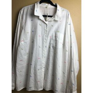 Maurices Womens L  100% COTTON Summer Sunglasses White Button Down Top Shirt Siz